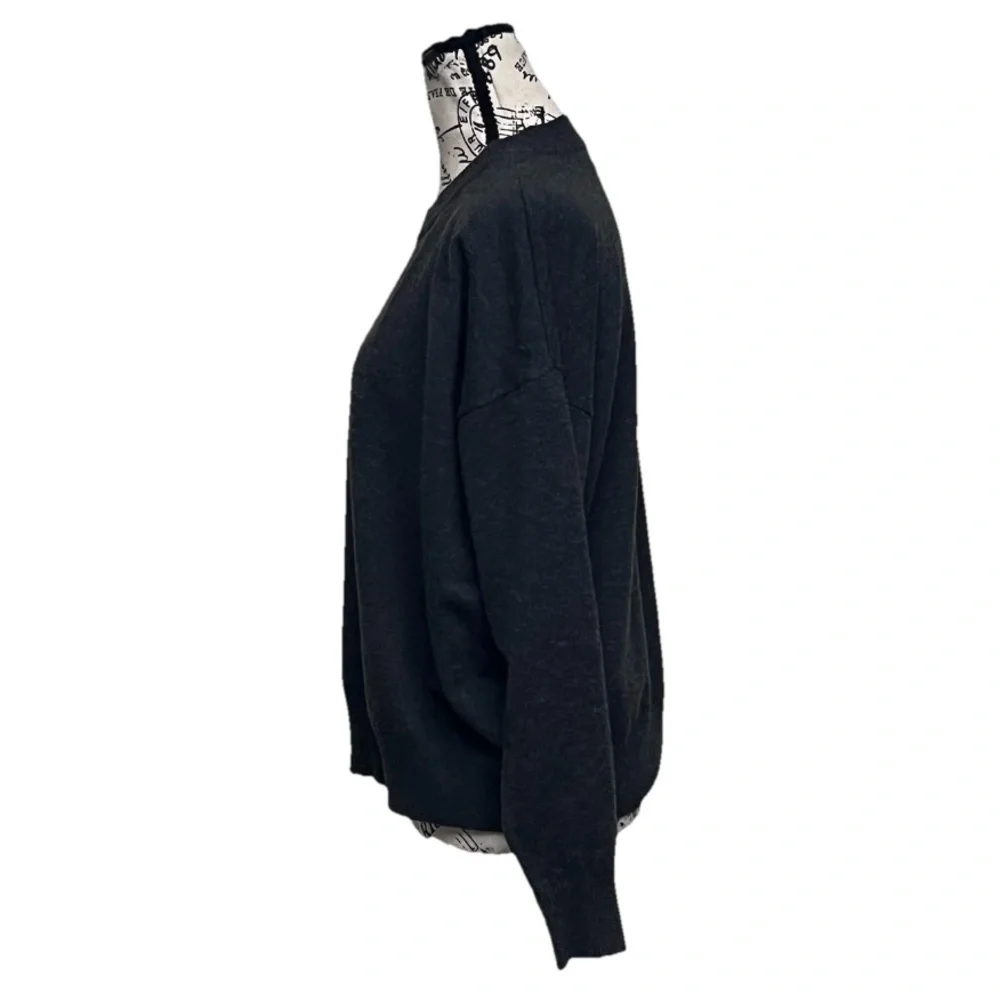 T Tahari Charcoal Gray Knit Sweater Womens Small Minimal Goth Grunge Moto Biker - Picture 4 of 10
